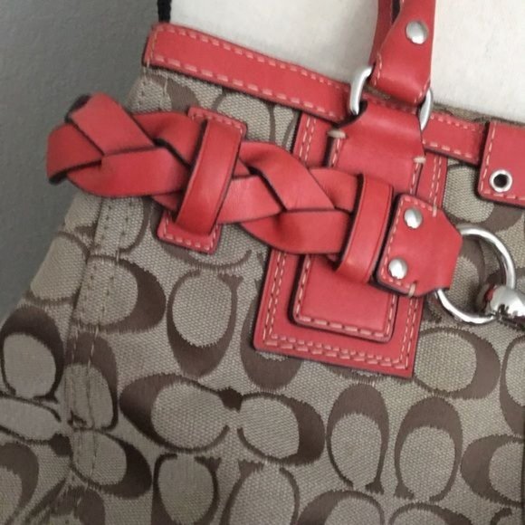 Coach Hamptons Signature C Orange Leather Purse - Picture 4 of 15